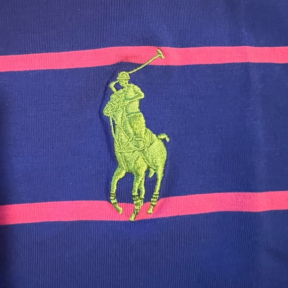Ralph Lauren Royal Blue Sleeveless Polo Top w/Pink Stripes & Lime Green Accents - Picture 2 of 15